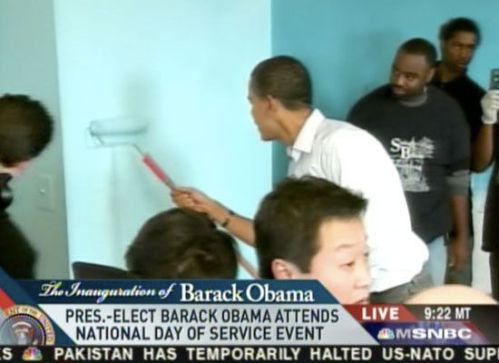 Obama volunteering at Sasha Bruce House